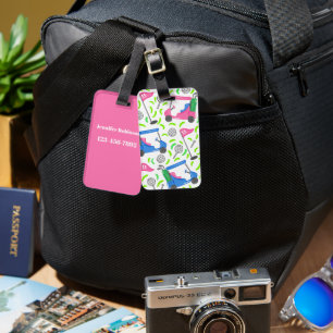 Preppy Golf Pink Blue Green Luggage Tag
