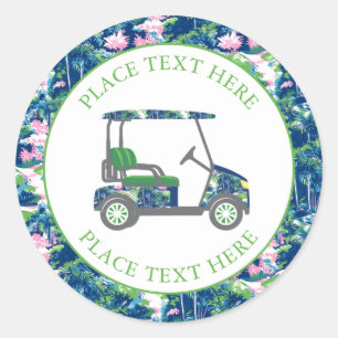 Preppy Golf Print Golf Cart Classic Round Sticker