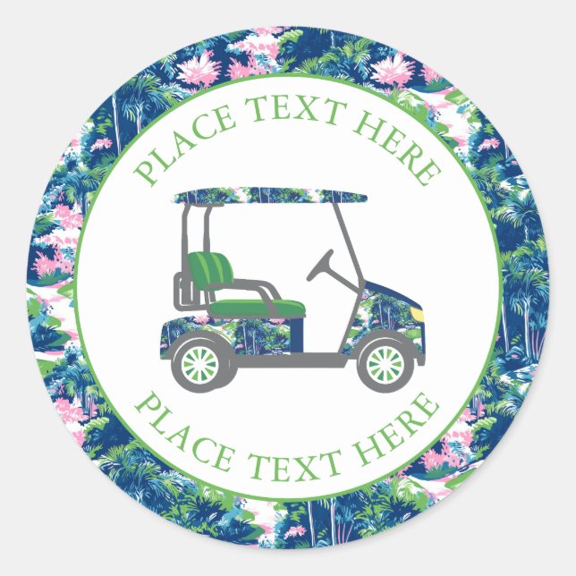 Preppy Golf Print Golf Cart Classic Round Sticker (Front)