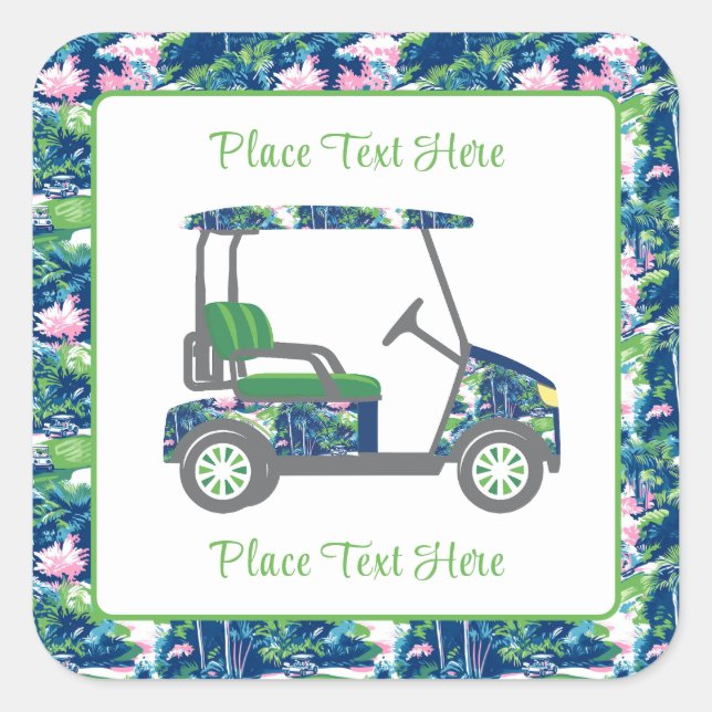 Preppy Golf Print Golf Cart Square Sticker (Front)