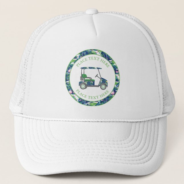 Preppy Golf Print Golf Cart Trucker Hat (Front)
