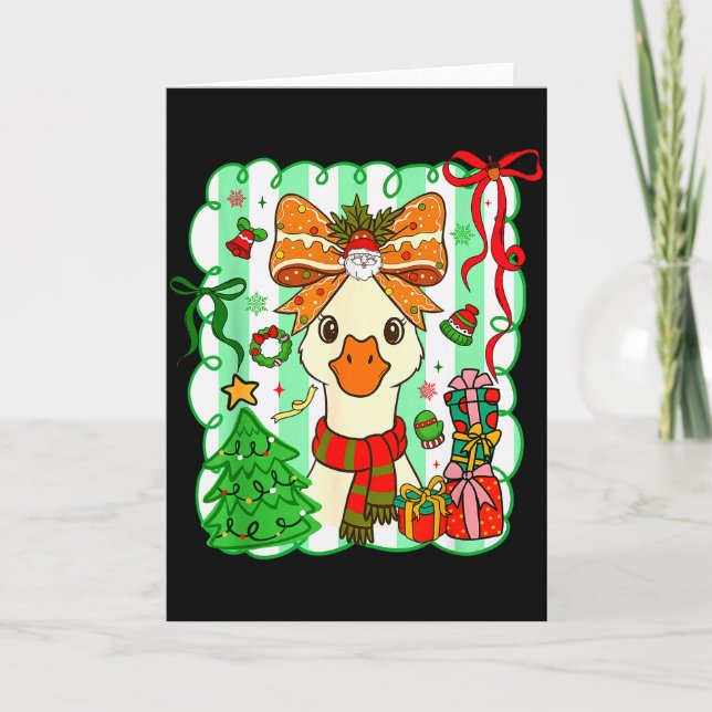 Preppy Gooses Bow Xmas Tree Funny Christmas Girl W Card (Front)