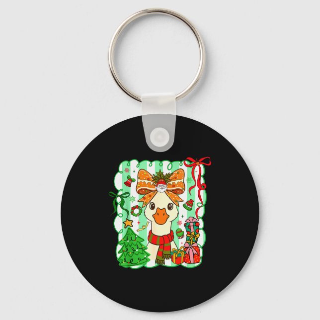 Preppy Gooses Bow Xmas Tree Funny Christmas Girl W Key Ring (Front)