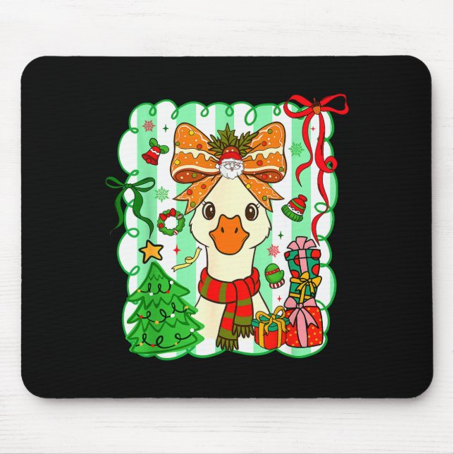 Preppy Gooses Bow Xmas Tree Funny Christmas Girl W Mouse Mat (Front)
