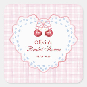 Preppy Grandmillenial Cherry on Top Bridal Shower Square Sticker