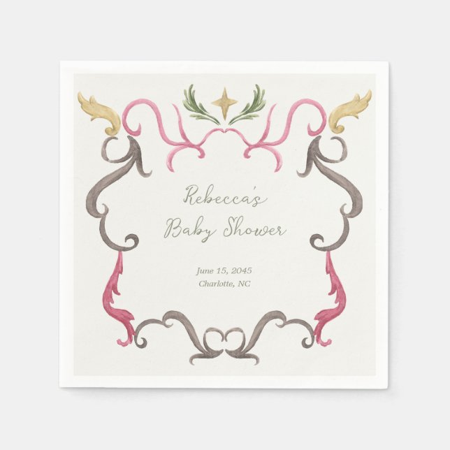Preppy Grandmillenial Maximalist Frame Baby Shower Napkin (Front)