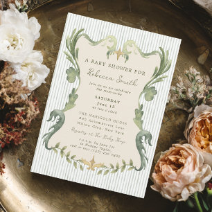 Preppy Grandmillenial Sage Green Frame Baby Shower Invitation