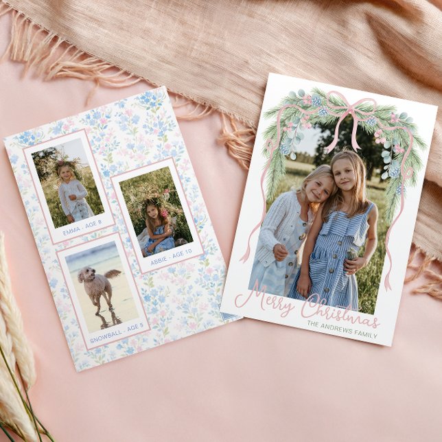 Preppy Grandmillennial Christmas Bow Swag Photo Holiday Card (Creator Uploaded)