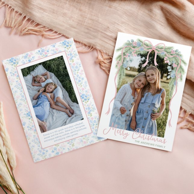 Preppy Grandmillennial Christmas Bow Swag Photo Holiday Card (Creator Uploaded)