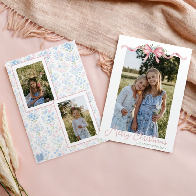 Preppy Grandmillennial Christmas Bow Swag Photo Holiday Card (Creator Uploaded)