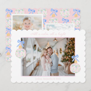 Preppy Grandmillennial Christmas Bulbs & Bows Holiday Card