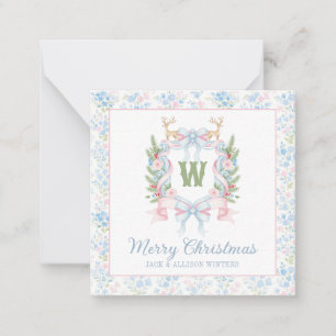 Preppy Grandmillennial Christmas Monogram Crest Card