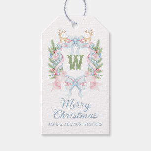 Preppy Grandmillennial Christmas Monogram Crest Gift Tags
