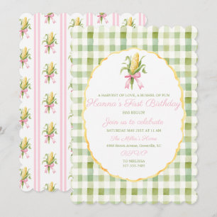 Preppy Grandmillennial Corn Harvest First Birthday Invitation