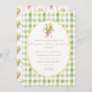 Preppy Grandmillennial Corn Harvest First Birthday Invitation