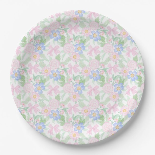 Preppy Grandmillennial Floral  Paper Plate (Front)