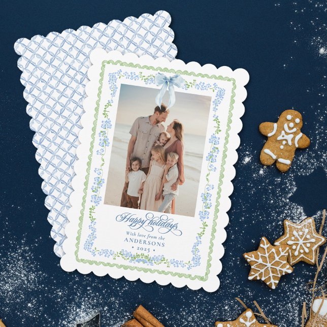 Preppy Grandmillennial Garland Christmas Photo Holiday Card (Creator Uploaded)