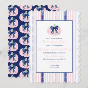 Preppy Grandmillennial Navy Our Little Pumpkin Invitation
