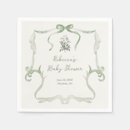 Preppy Grandmillennial Neutral Green Baby Shower Napkin