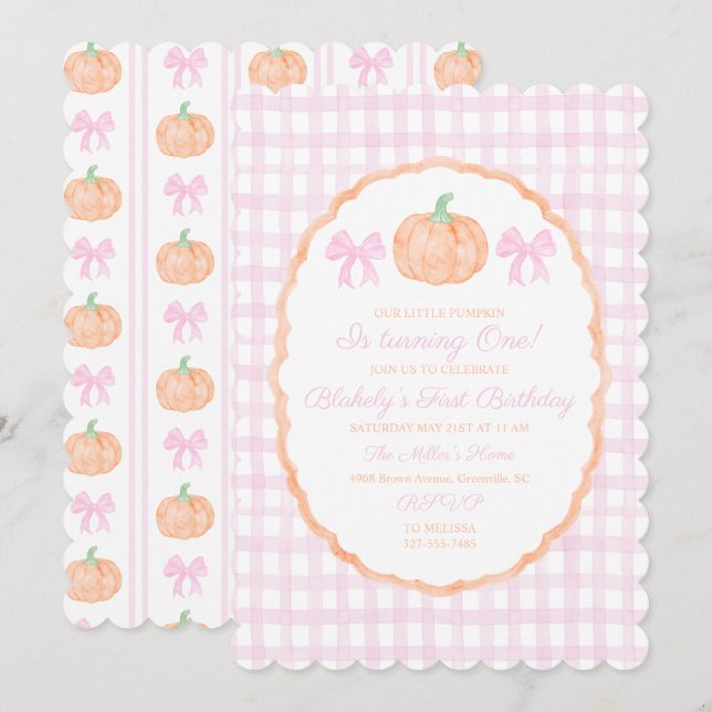 Preppy Grandmillennial Our Little Pumpkin  Invitation (Front/Back)