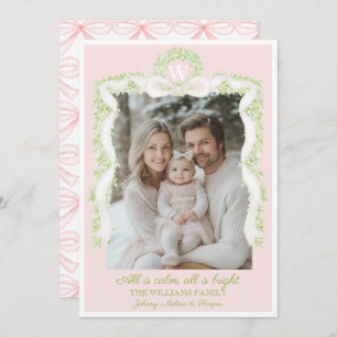 Preppy Grandmillennial Pink Bows Ribbon Garland  Holiday Card