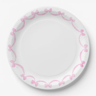 Preppy Grandmillennial Pink Bows Ribbon Paper Plate