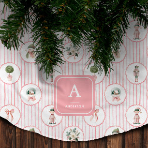Preppy Grandmillennial Pink Nutcracker Christmas Brushed Polyester Tree Skirt
