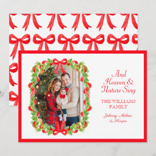 Preppy Grandmillennial Red Bows Ribbon Garland  Holiday Card