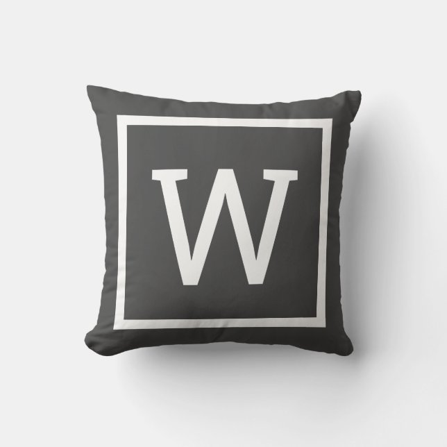 Preppy Graphic Border Monogram Grey Cushion (Front)