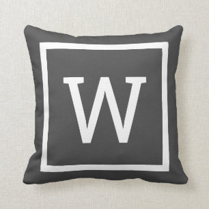 Preppy Graphic Border Monogram Grey Cushion
