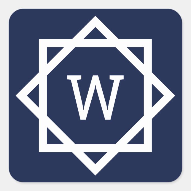 Preppy Graphic Border Monogram Square Sticker (Front)