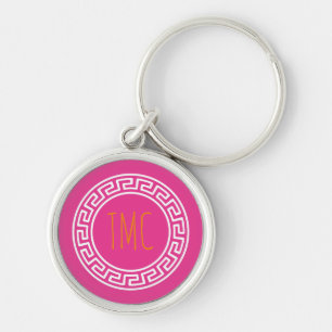 Preppy Greek Key Circles Sorority INITIALS Pink Key Ring