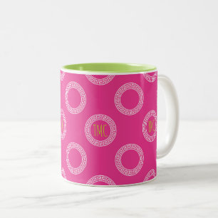 Preppy Greek Key Circles Sorority Name Initials  Two-Tone Coffee Mug