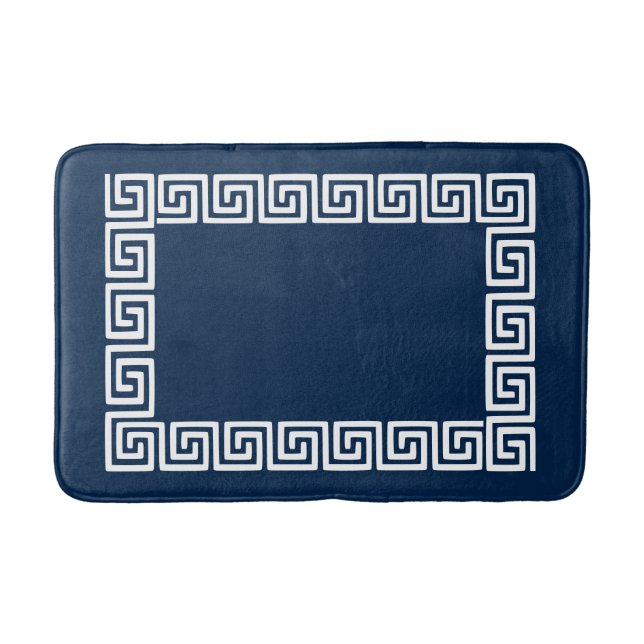 Preppy Greek Key – Navy & White Bath Mat (Front)