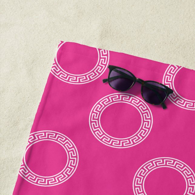 Preppy Greek Key Ring Circles Sorority INITIALS Beach Towel (In Situ)