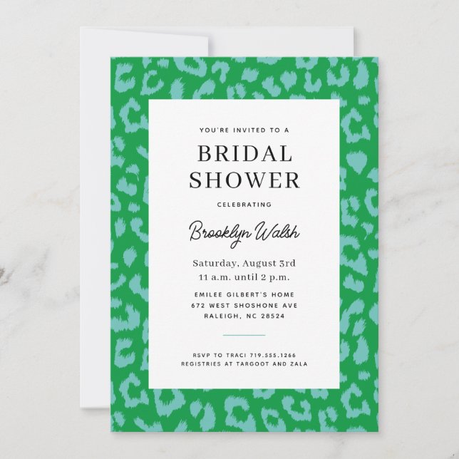 Preppy Green and Aqua Animal Print Bridal Shower Invitation (Front)