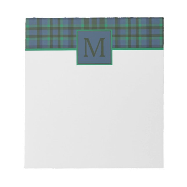 Preppy Green and Blue Plaid Monogram Notepad (Front)