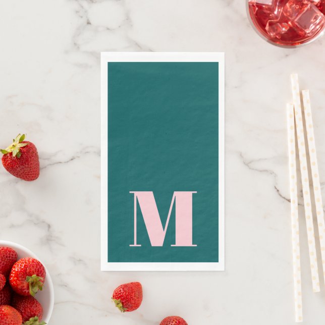 Preppy Green and Pink Monogram Party Napkin (Insitu)