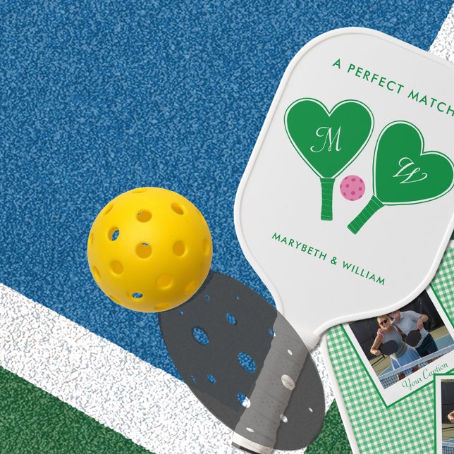 Preppy Green and Pink Personalised with Photos Pickleball Paddle (Creator Uploaded)