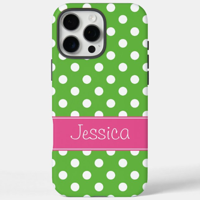 Preppy Green and Pink Polka Dots Personalised Case-Mate iPhone Case (Back)