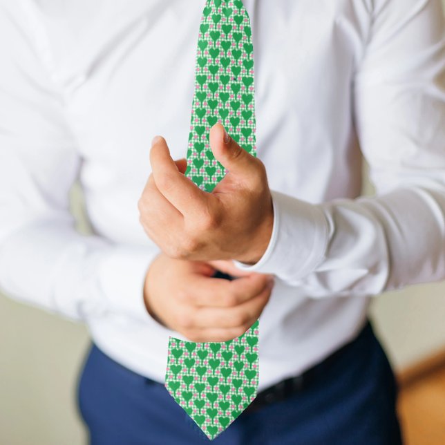 Preppy Green and Pink Wedding Gingham Pickleball Tie (Creator Uploaded)