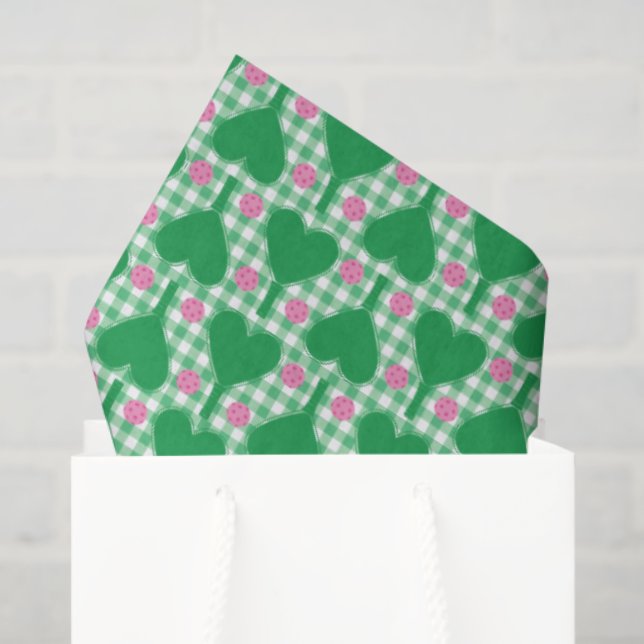Preppy Green and Pink Wedding Gingham Pickleball Tissue Paper (Gift Bag)
