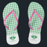 Preppy Green and Pink Wedding Pickleball Flip Flops<br><div class="desc">Whether you're chilling out after hitting the pickleball court or chilling out before your big day, these personalised flip-flops are the perfect footwear. They feature a green and white gingham pattern as well as illustrations of green and white heart-shaped pickleball paddles and a pink pickleball. These are ready to be...</div>