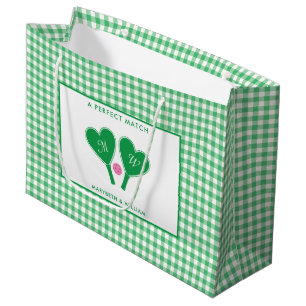 Preppy Green and Pink Wedding Pickleball Large Gift Bag