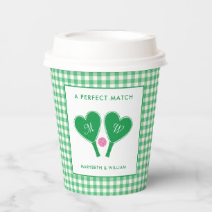 Preppy Green and Pink Wedding Pickleball Paper Cups