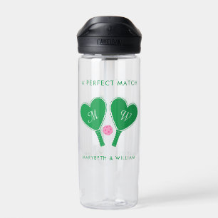 Preppy Green and Pink Wedding Pickleball Water Bottle
