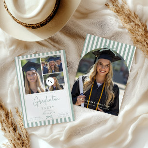 Preppy Green Arch 4 Photo Graduation Party Invitation