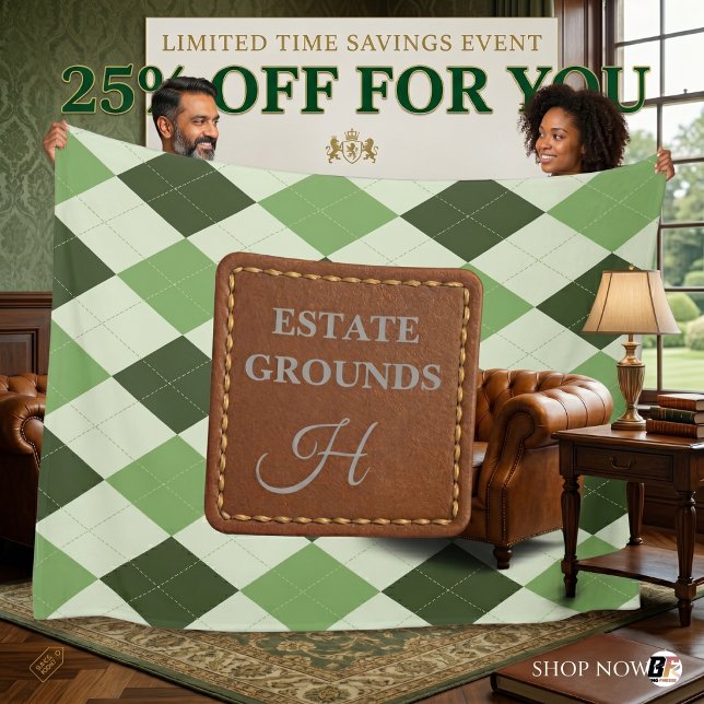 Preppy Green Argyle Faux Leather Monogram Fleece Blanket (#houseparty)