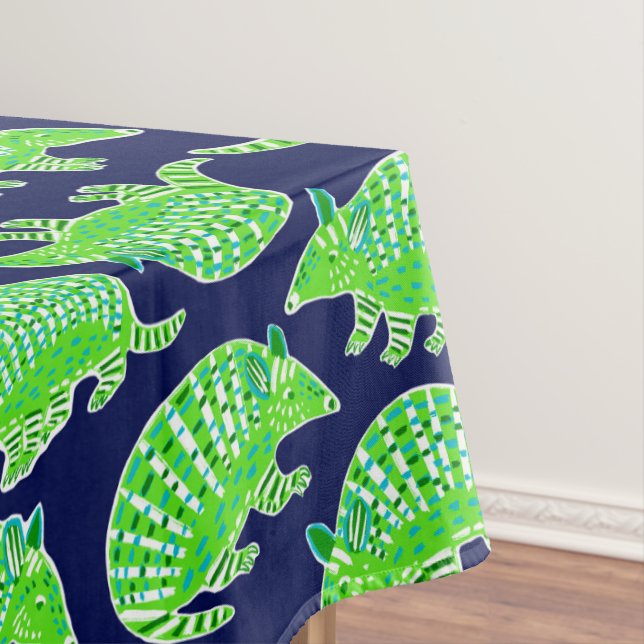 Preppy Green Armadillo / Southern Party Navy Tablecloth (In Situ)