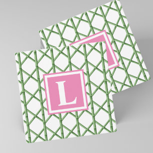 Preppy Green Bamboo Trellis Personalised Monogram Card